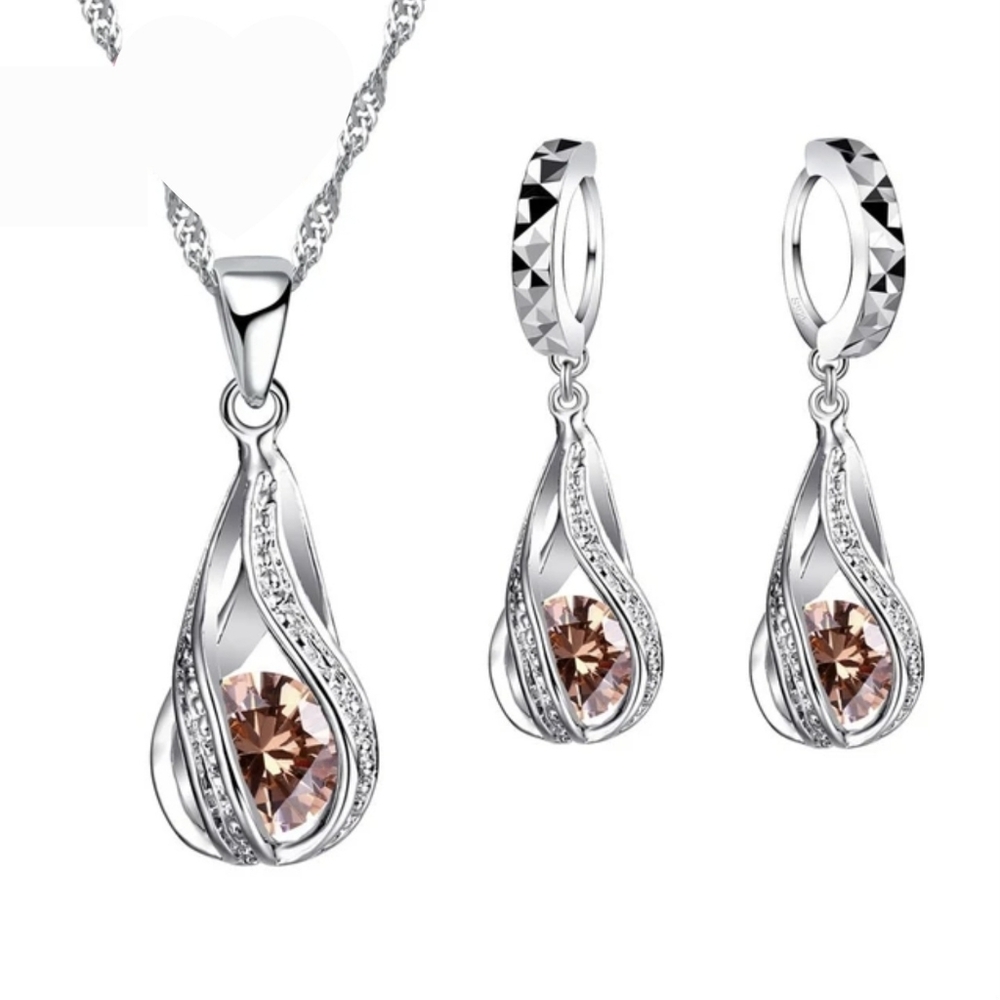 Sterling Silver Wedding Jewelry SetforWomen,SwirlingWaterDropp,Bridal,925STAMPED - Picture 9 of 9